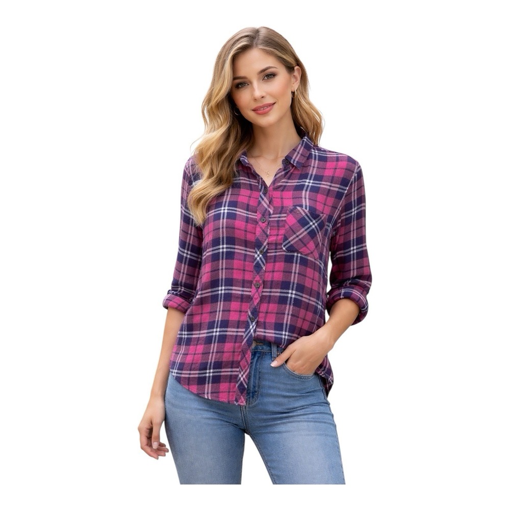 Rails Hunter Flannel Button Up Rust Indigo White Plaid Women Size XS Shirt‎ Top